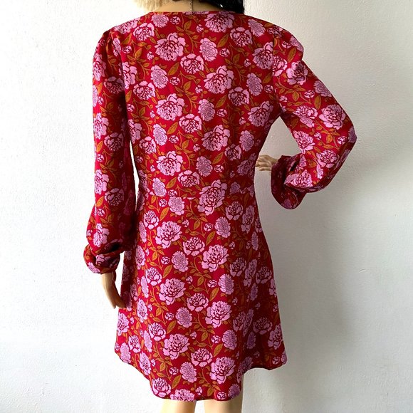 RedFloral Babydoll Minidress | NASTY GAL | Long Sleeve Fall Dress | Size 8 Dress - Picture 5 of 10
